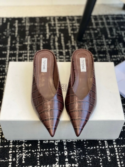 2025 Women Toteme Brown Leather Mule Shoes