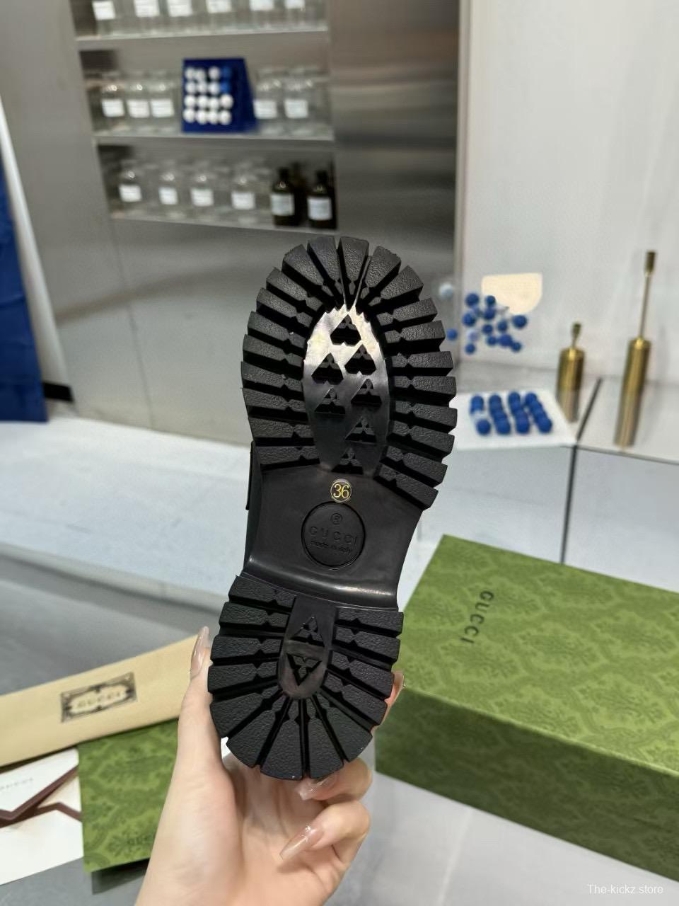 2024 Unisex Gucci Black Leather Martin Boots MJ00340