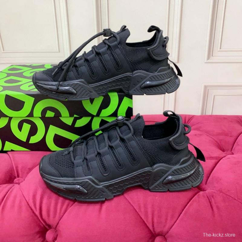 2024 Unisex Dolce & Gabbana Black Knit Leather Sneakers