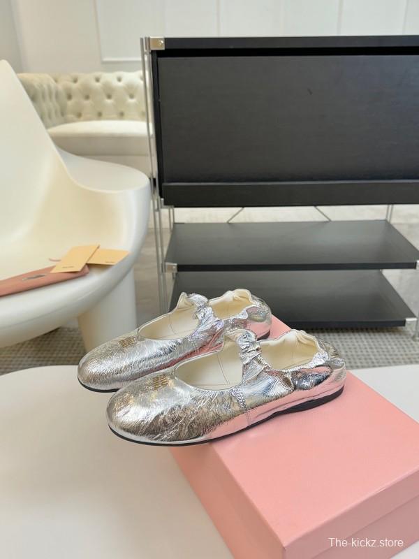 2025 Women Miu Miu Silver Calf Leather Mary Jane KFY00300