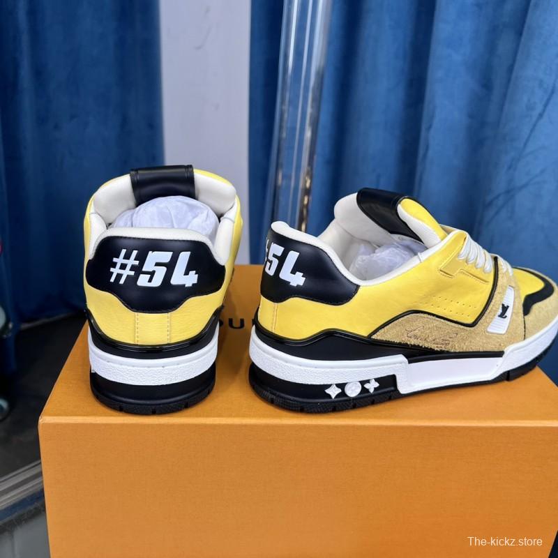 2025 Men Louis Vuitton Yellow Black Leather Suede Sneakers
