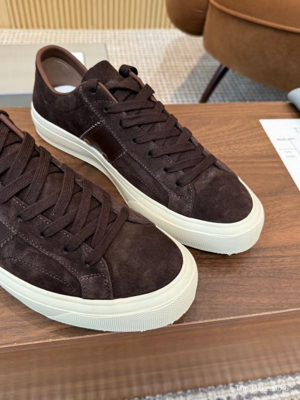 2025 Men TOM FORD Dark Brown Black Suede Leather Sneakers LY00360