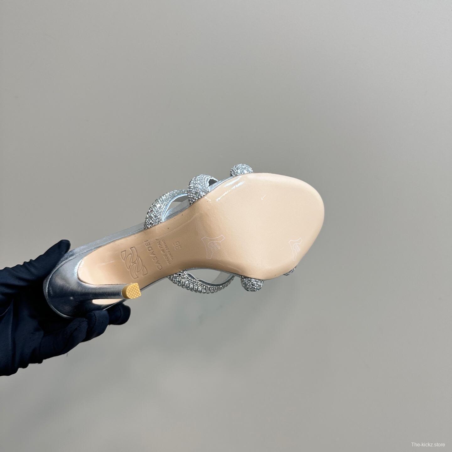 2025 Women Casadei Silver Leather High Heel Crystal Embellished KFY00290