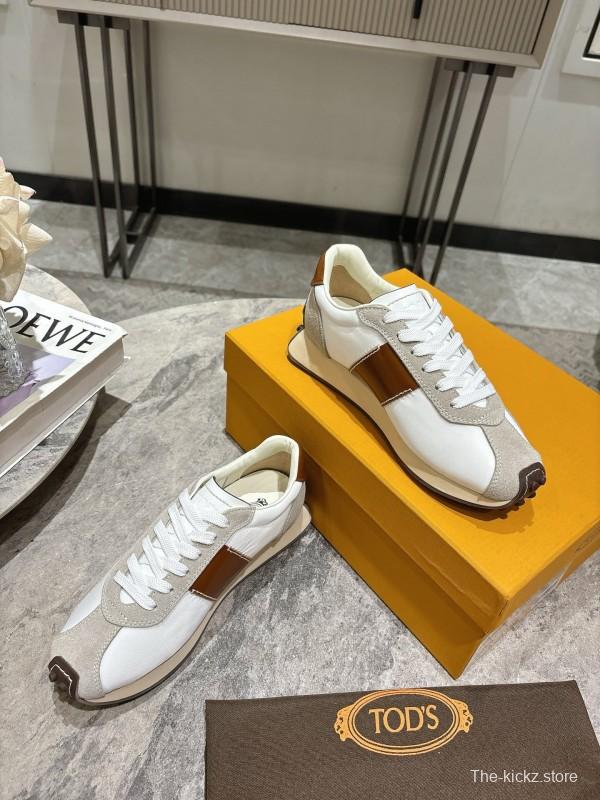2025 Women TOD'S White Brown Beige Leather Suede Sneakers