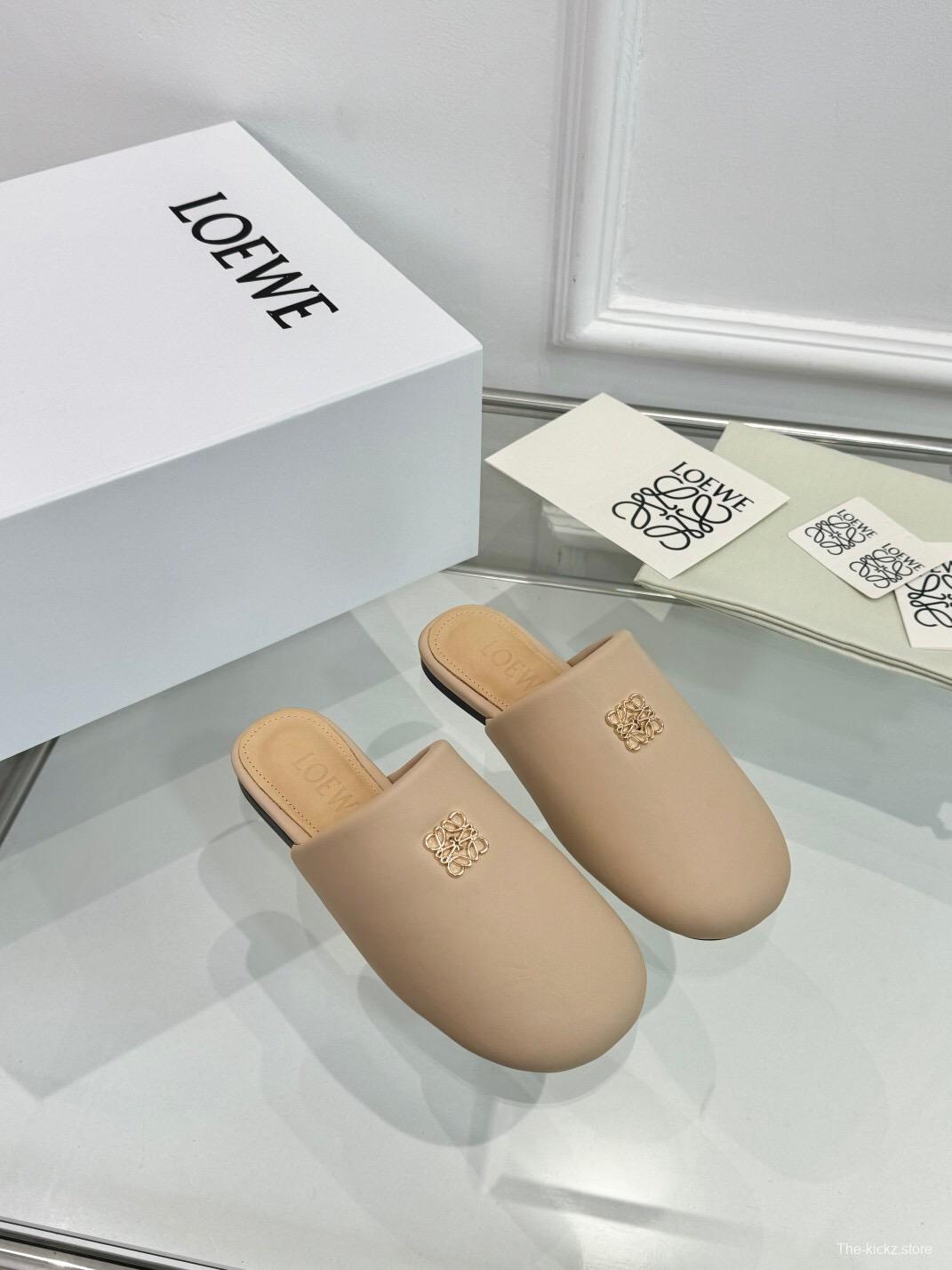 2025 Women Loewe Beige Leather Slippers LY00270