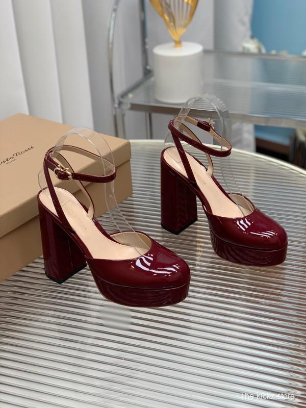 2025 Women Gianvito Rossi Burgundy Patent Leather Platform Sandals