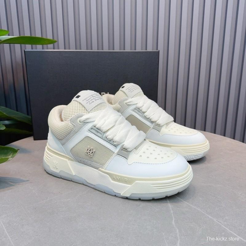 2024 Unisex Amiri White Mesh Leather Sneakers MJ00360