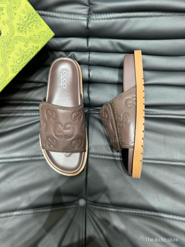 2024 Gucci Brown Leather Slippers MJ00200