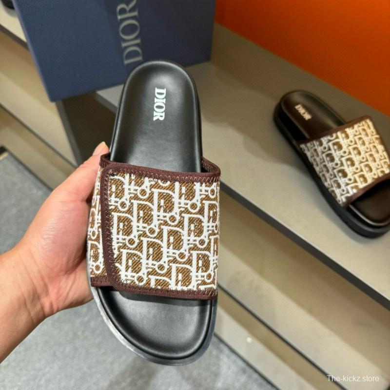 2024 Dior brown beige fabric leather Slippers MJ00180