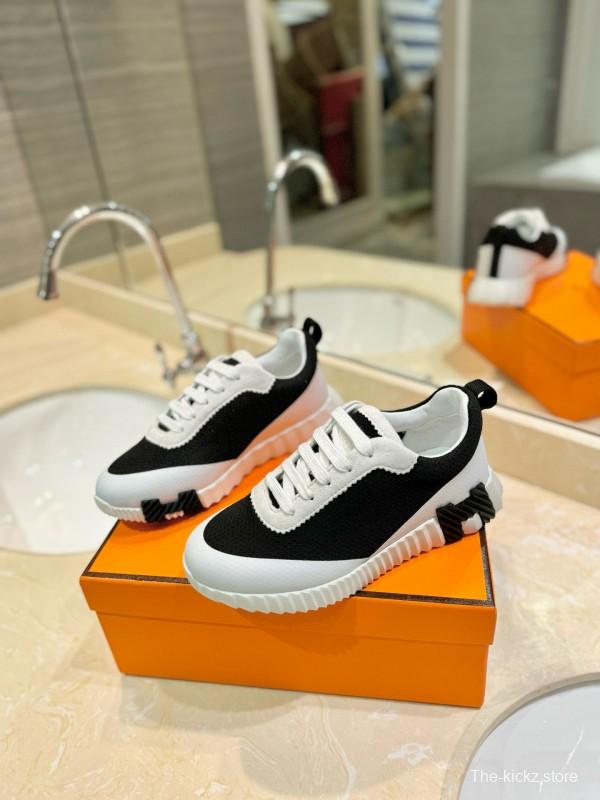 2024 Unisex Hermès Black White Imported Silk Calf Suede Sneakers MJ00320