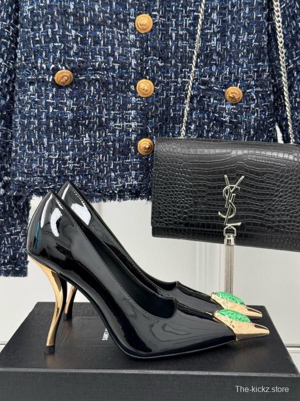 2024 Women Yves Saint Laurent Black Gold Patent Leather High Heels MJ00330