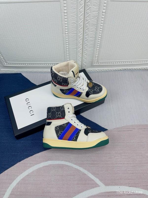 2024 Gucci Brown Beige Blue Green Canvas Kids Sneakers
