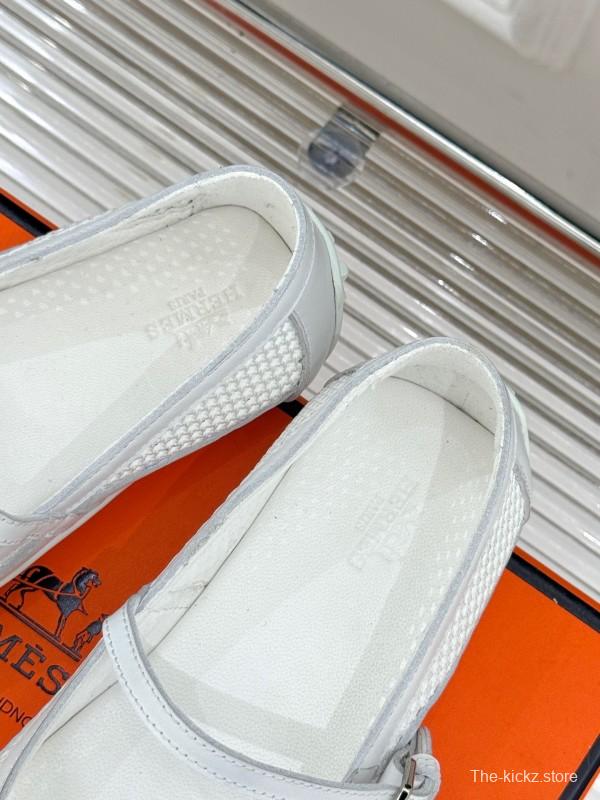 2025 Women Hermès White Mesh Mary Jane