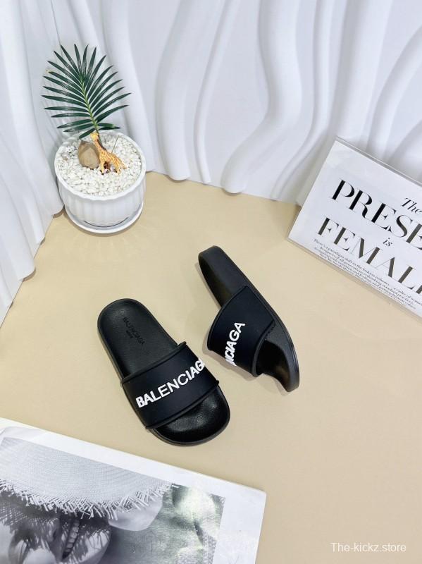 2025 Kids BALENCIAGA Black Leather Slippers