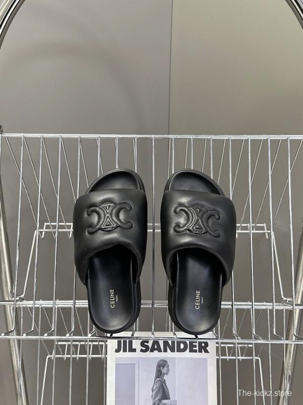 2025 Women Celine Black Leather Slippers