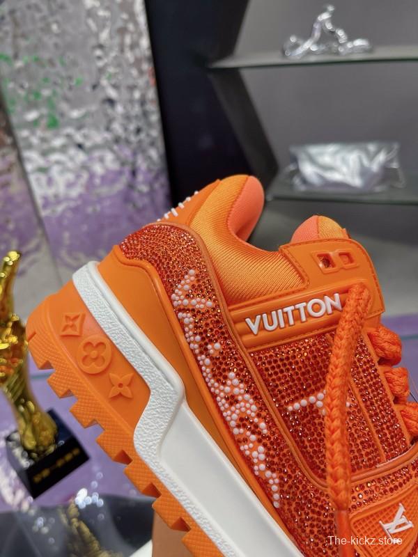 2024 Kids Louis Vuitton Orange Leather LV Trainer