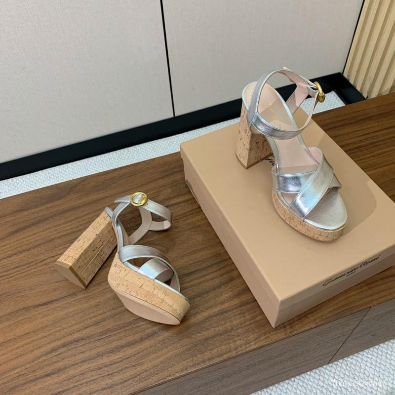 2025 Women Gianvito Rossi Silver Leather Platform Sandals