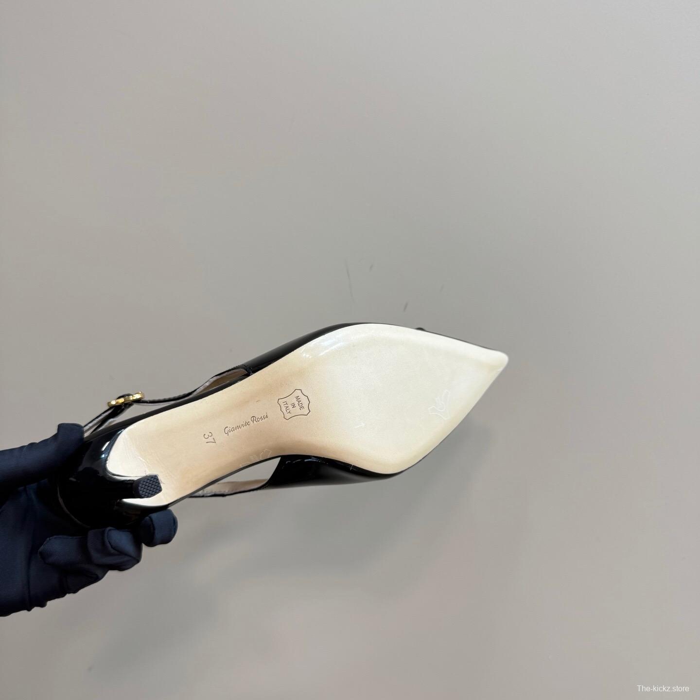 2025 Women Gianvito Rossi Black Patent Leather Slingback Heels KFY00300