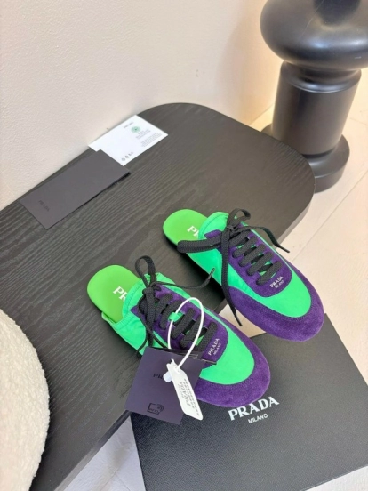 2025 Women Prada Green Purple Suede Sneakers
