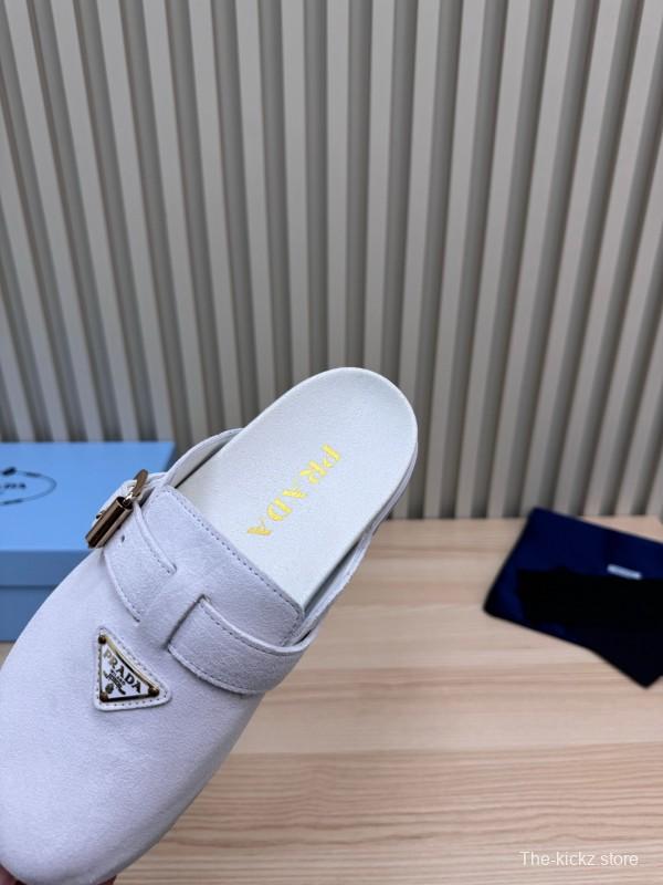 2025 Slippers Prada Light Gray Suede Slippers LY00280