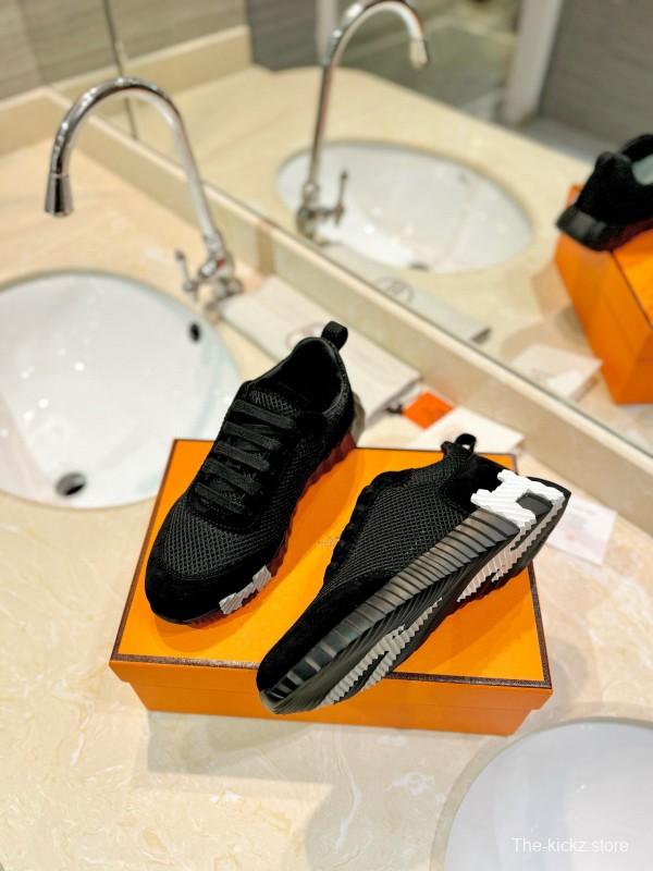 2024 Unisex Hermès black mesh suede sneakers