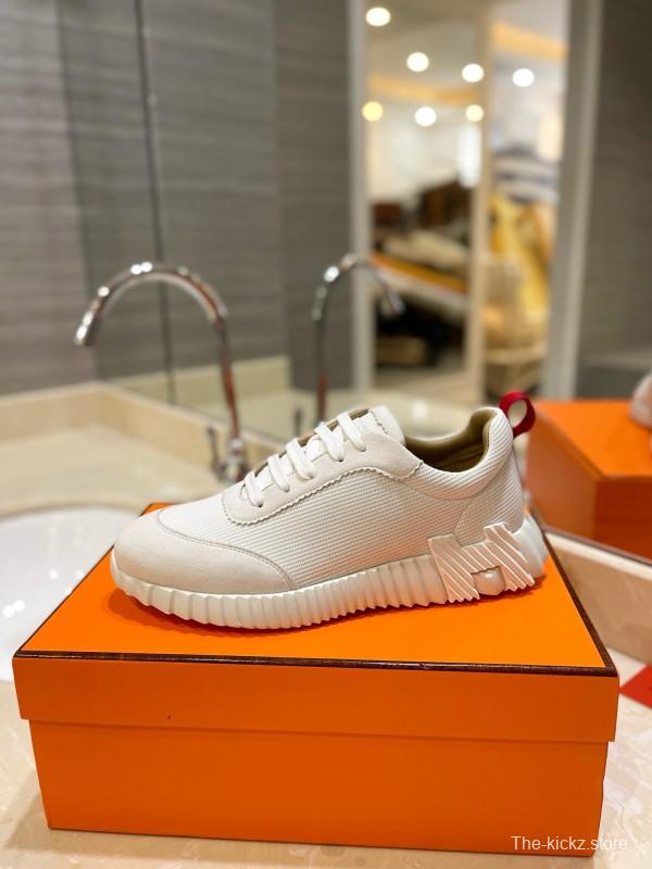 2024 Unisex Hermès White Imported Silky Calf Suede Rain Cloth Casual Sneakers MJ00320