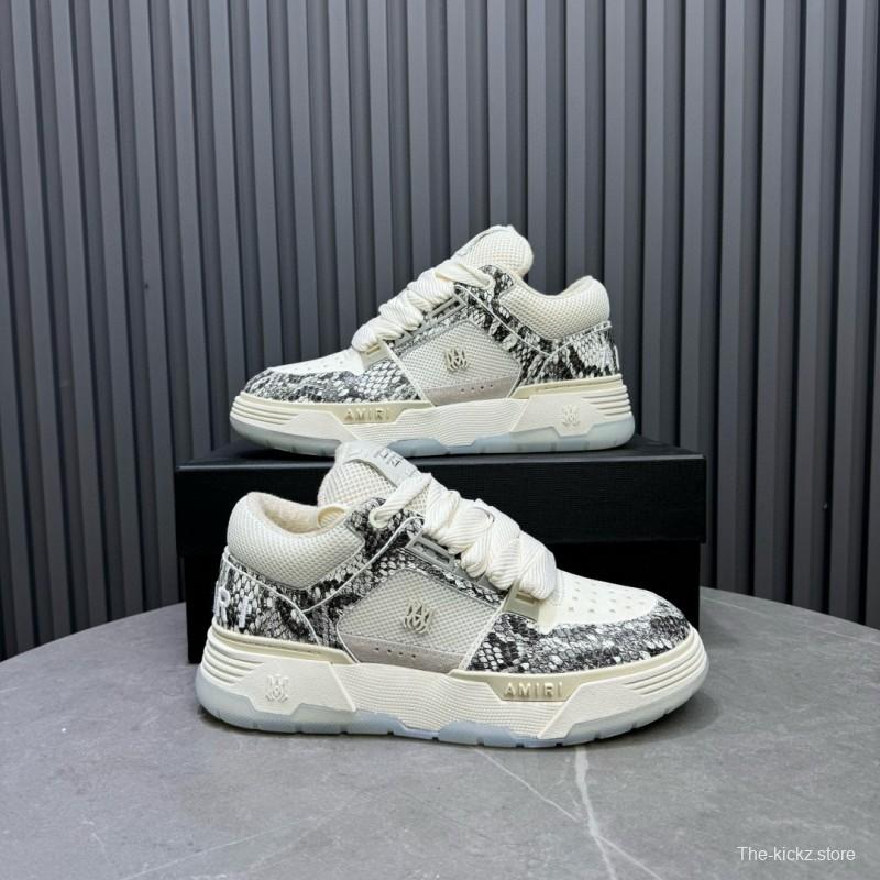 2024 Unisex Amiri Cream Beige Snake Leather Sneakers MJ00360