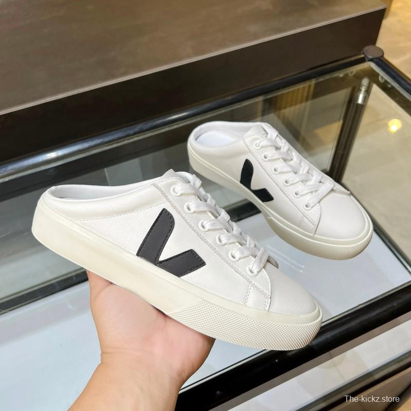 2025 Women VEJA White Black Canvas Leather Slip-On Sneaker MJ00240
