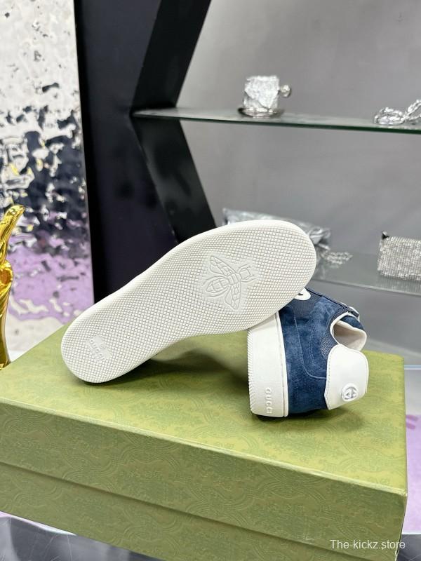 2024 Unisex Gucci Blue Navy White Suede Leather Sneakers MJ00310