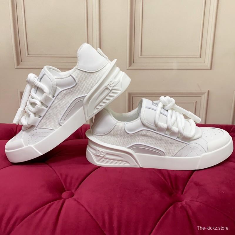 2025 Unisex Dolce & Gabbana White Leather Mesh Sneakers