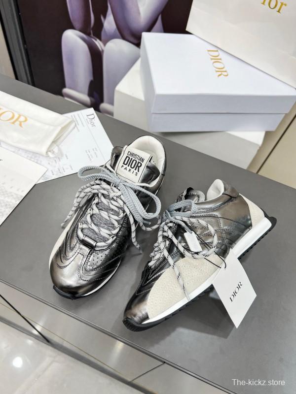 2025 Women Dior Silver Leather Suede Sneakers Christian Dior Paris KFY00310