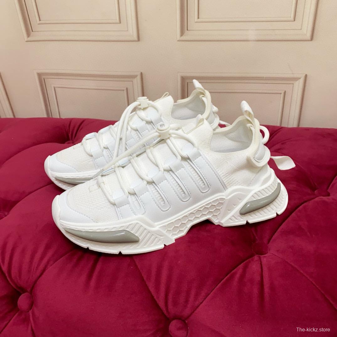 2024 Unisex Dolce & Gabbana White Knit Leather Sneakers MJ00340