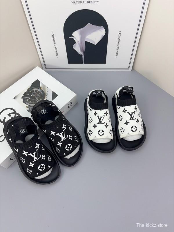 2025 Kids Louis Vuitton Black White Fabric Sandals