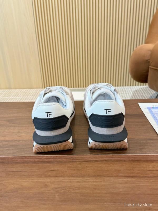 2025 Men TOM FORD White Grey Suede Leather Sneakers