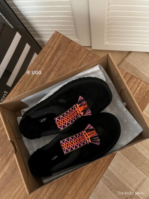 2024 UGG Black Suede Slippers Woven Tassel MJ00230
