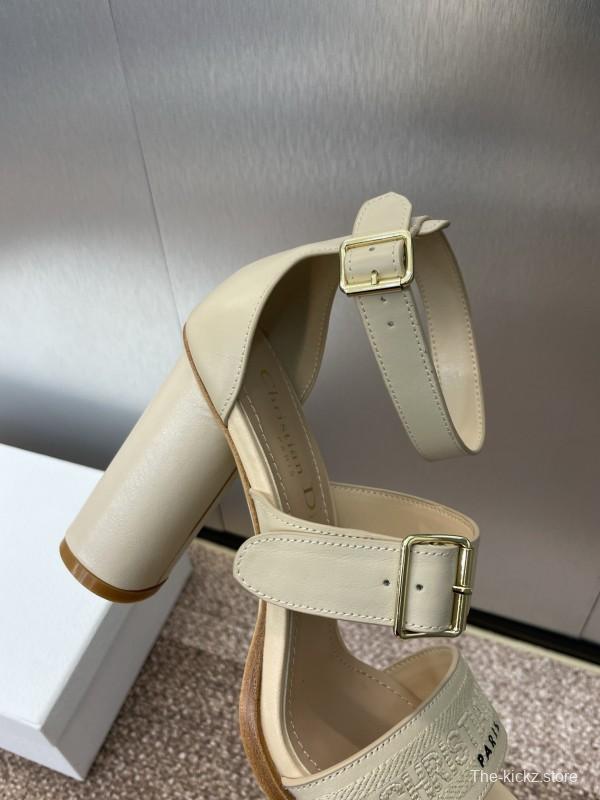 2025 Women Dior Beige Leather Sandals Buckle Strap High Heel