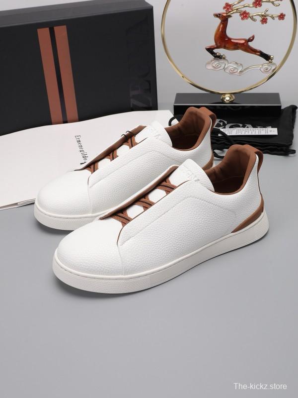 2024 Men Ermenegildo Zegna White Brown Leather Sneakers MJ00240