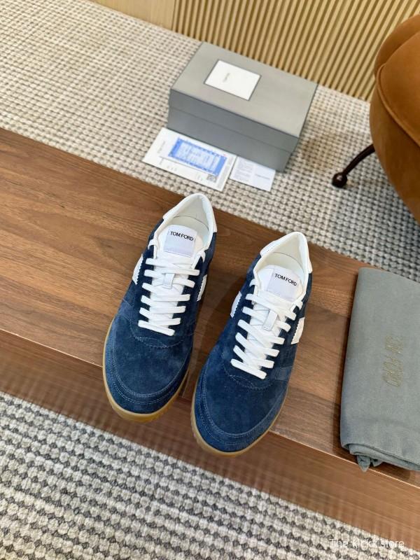 2025 Men TOM FORD Blue White Suede Sneakers LY00360