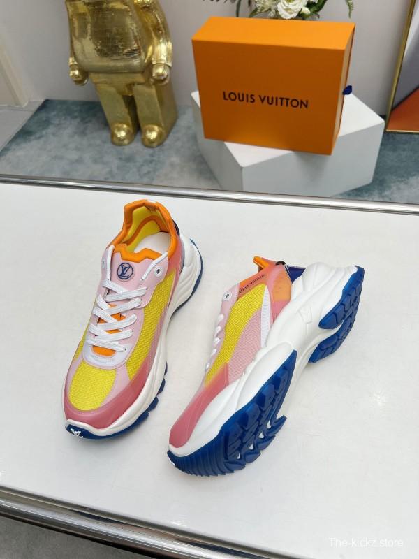 2025 Women Louis Vuitton Yellow Pink Blue Mesh Leather Sneakers