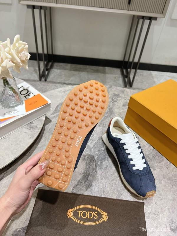 2025 Women TOD'S Navy Blue Brown Suede Leather Sneakers KFY00350