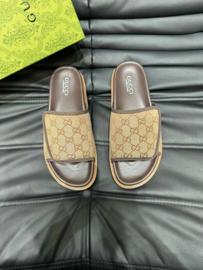 2024 Slippers Gucci Brown Canvas Leather Slippers MJ00200