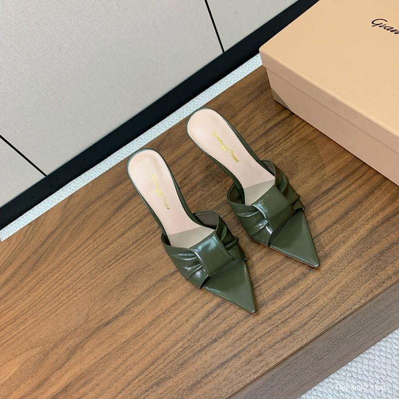 2025 Women Gianvito Rossi Green Leather High Heel Mules