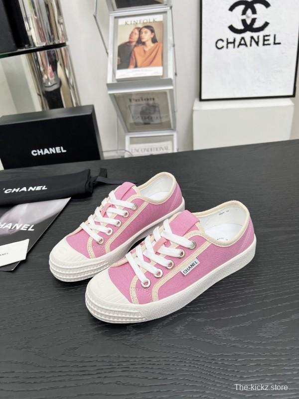 2025 Women Chanel Pink Canvas Sneakers