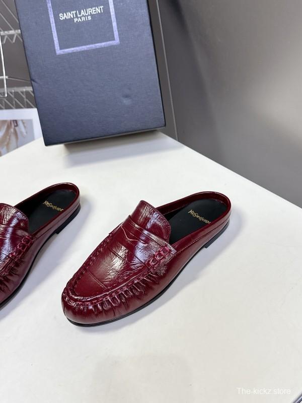 2025 Women Yves Saint Laurent Burgundy Leather Loafers