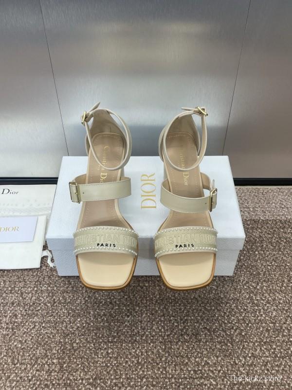 2025 Women Dior Beige Leather Embroidered Sandals