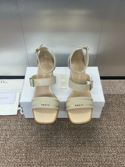 2025 Women Dior Beige Leather Embroidered Sandals