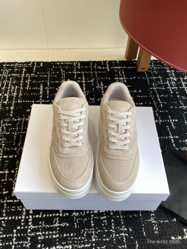 2025 Women Celine Beige Suede Platform Sneakers CELINE Embroidery