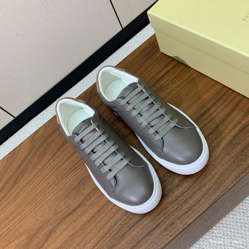 2025 Men Brunello Cucinelli Gray Leather Casual Sneakers Handmade Smooth Finish KFY00310 (M)