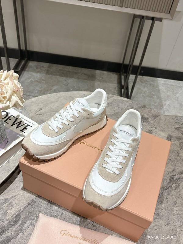 2025 Women Hermès White Beige Leather Mesh Sneakers