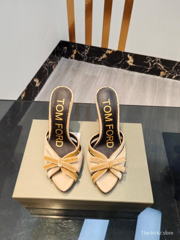 2025 Women TOM FORD Beige Suede High Heel Open Back Sandals KFY00290